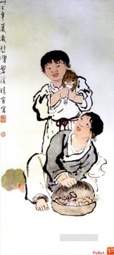 Xu Beihong kids old China ink Oil Paintings